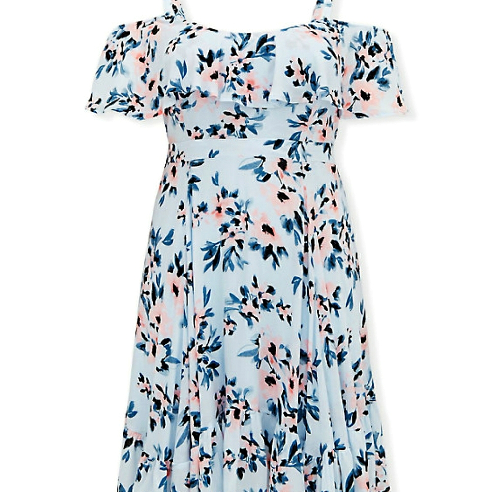 Torrid Floral Gauze Cold Shoulder Handkerchief Dress 00X